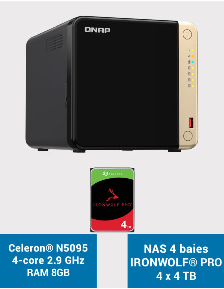 QNAP TS-464 8GB NAS Server 4 bays IRONWOLF PRO 16TB (4x4TB)