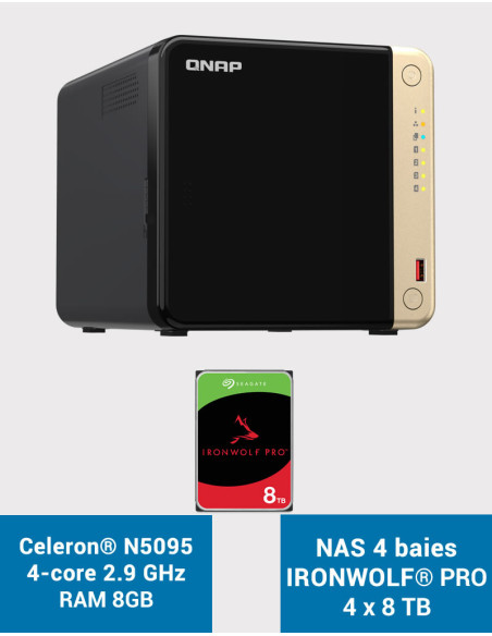 QNAP TS-464 8GB NAS Server 4 bays IRONWOLF PRO 32TB (4x8TB)