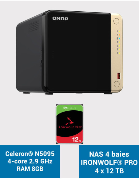 QNAP TS-464 8GB NAS Server 4 bays IRONWOLF PRO 48TB (4x12TB)