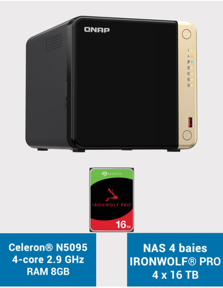 QNAP TS-464 8GB NAS Server 4 bays IRONWOLF PRO 64TB (4x16TB)