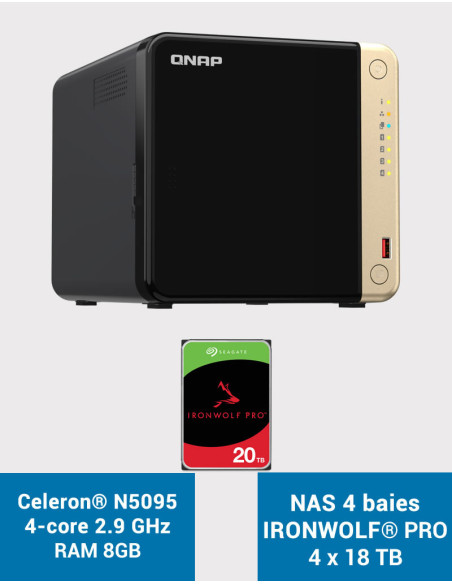 QNAP TS-464 8GB Serveur NAS 4 baies IRONWOLF PRO 80To (4x20To)