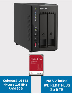 QNAP TS-253E 8GB NAS Server 2 bays WD RED PLUS 12TB (2x6TB)