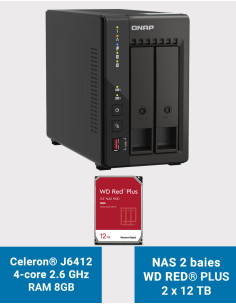 QNAP TS-253E 8GB NAS Server 2 bays WD RED PLUS 24TB (2x12TB)