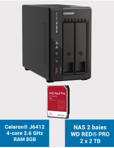 QNAP TS-253E 8GB NAS Server 2 bays WD RED PRO 4TB (2x2TB)