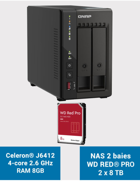 QNAP TS-253E 8GB NAS Server 2 bays WD RED PRO 16TB (2x8TB)