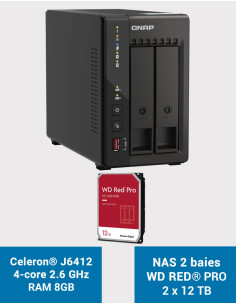 QNAP TS-253E 8GB NAS Server 2 bays WD RED PRO 24TB (2x12TB)