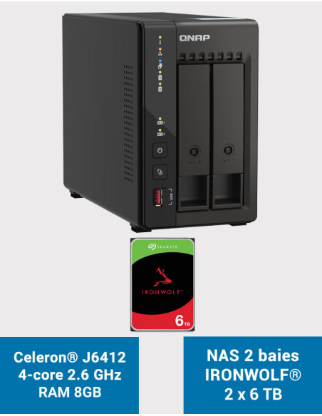 QNAP TS-253E 8GB NAS Server 2 bays IRONWOLF 12TB (2x6TB)