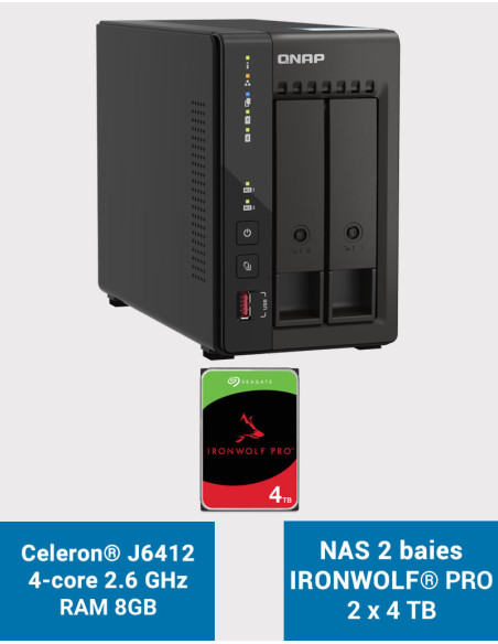 QNAP TS-253E 8GB NAS Server 2 bays IRONWOLF PRO 8TB (2x4TB)