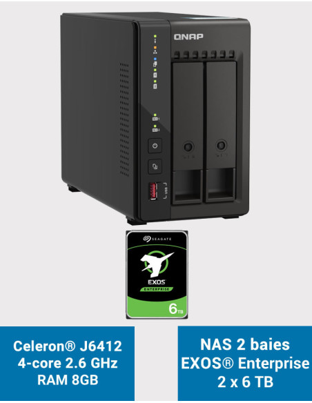 QNAP TS-253E 8GB NAS Server 2 bays EXOS Enterprise 12TB (2x6TB)