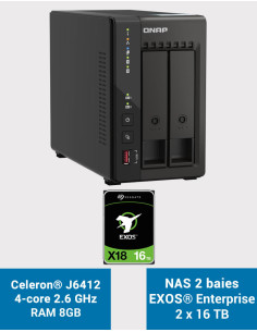 QNAP TS-253E 8GB Servidor NAS 2 bahías EXOS Enterprise 32TB (2x16TB)
