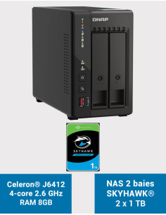 QNAP TS-253E 8GB NAS Server 2 bays SKYHAWK 2TB (2x1TB)