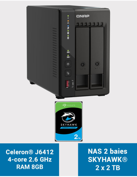 QNAP TS-253E 8GB NAS Server 2 bays SKYHAWK 4TB (2x2TB)