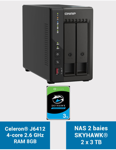 QNAP TS-253E 8GB NAS Server 2 bays SKYHAWK 6TB (2x3TB)