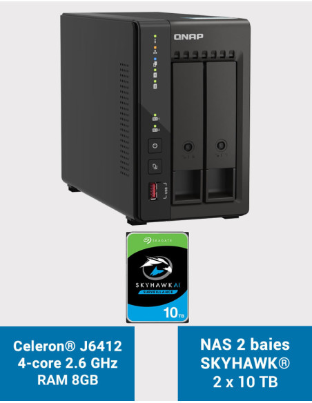 QNAP TS-253E 8GB NAS Server 2 bays SKYHAWK 20TB (2x10TB)