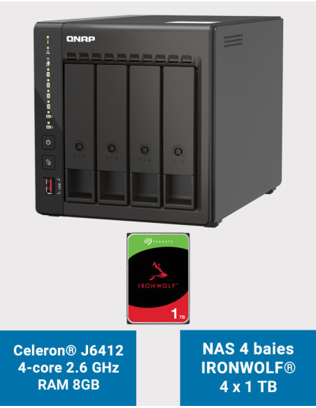 QNAP TS-453E 8GB Serveur NAS 4 baies IRONWOLF 4To (4x1To)