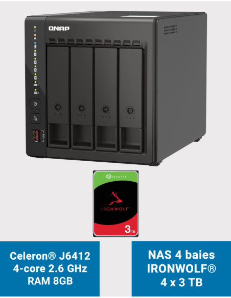 QNAP TS-453E 8GB NAS Server 4 bays IRONWOLF 12TB (4x3TB)