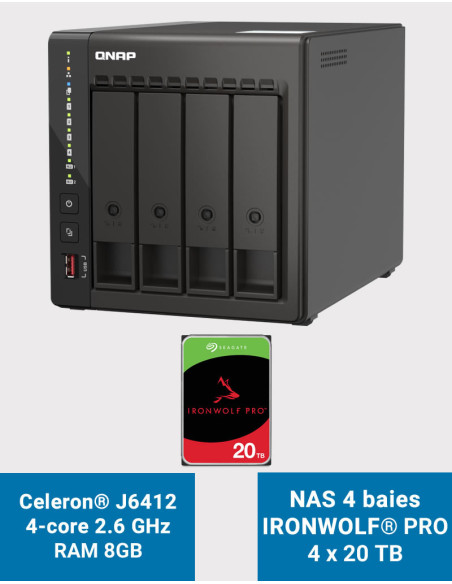 QNAP TS-453E 8GB Servidor NAS 4 bahías IRONWOLF PRO 80TB (4x20TB)
