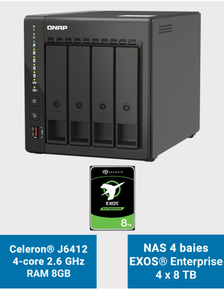 QNAP TS-453E 8GB NAS Server 4 bays EXOS Enterprise 32TB (4x8TB)