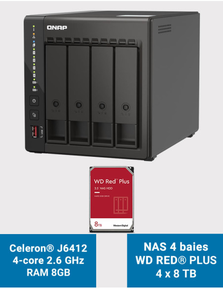 QNAP TS-453E 8GB NAS Server 4 bays WD RED PLUS 32TB (4x8TB)
