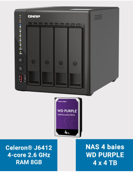 QNAP TS-453E 8GB NAS Server 4 bays WD PURPLE 16TB (4x4TB)