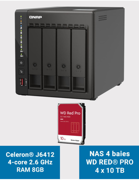 QNAP TS-453E 8GB NAS Server 4 bays WD RED PRO 40TB (4x10TB)