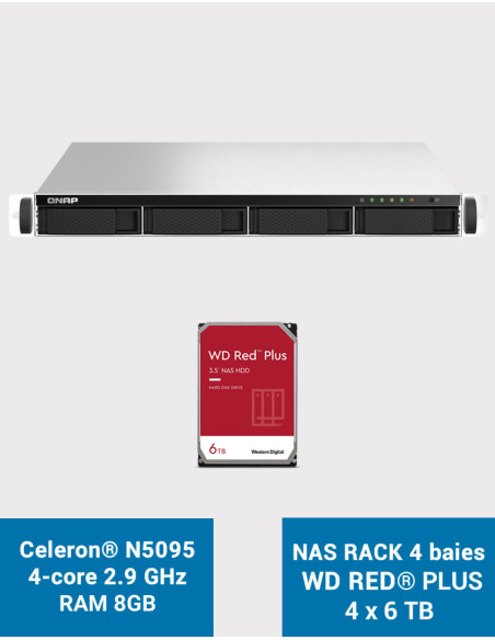 QNAP TS-464U 8GB 1U Rack 4-Bay NAS Server WD RED PLUS 24TB (4x6TB)
