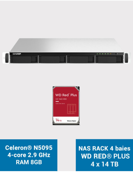 QNAP TS-464U 8GB 1U Rack 4-Bay NAS Server WD RED PLUS 56TB (4x14TB)