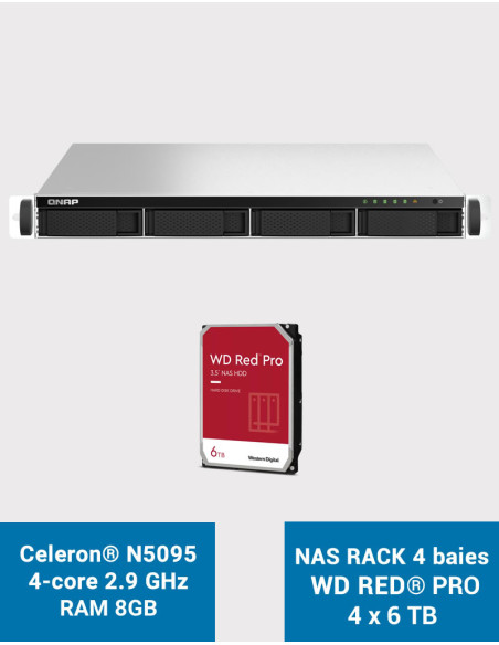QNAP TS-464U 8GB Servidor NAS rack 1U 4 bahías WD RED PRO 24TB (4x6TB)