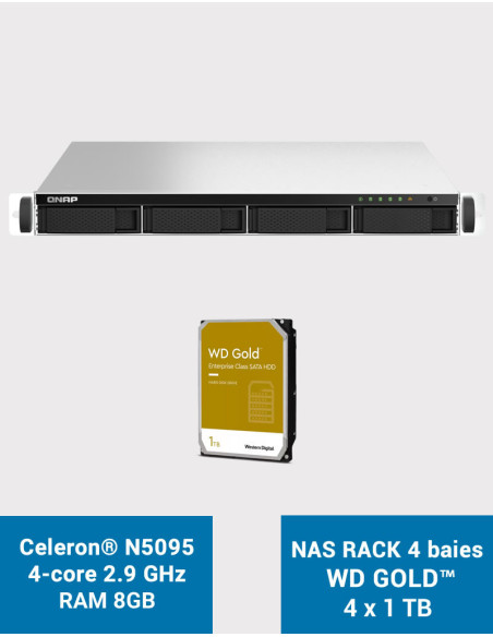 QNAP TS-464U 8GB 1U Rack 4-Bay NAS Server WD GOLD 4TB (4x1TB)