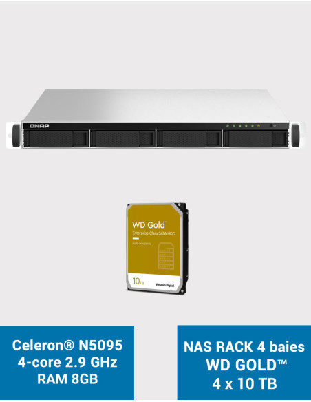 QNAP TS-464U 8GB 1U Rack 4-Bay NAS Server WD GOLD 40TB (4x10TB)