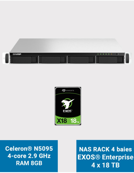 QNAP TS-464U 8GB 1U Rack 4-Bay NAS Server EXOS Enterprise 72TB (4x18TB)