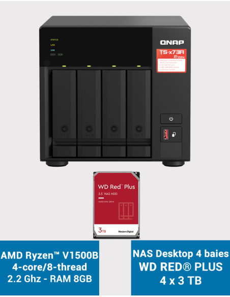 QNAP TS-473A 8GB NAS Server 4 bays WD RED PLUS 16TB (4x4TB)