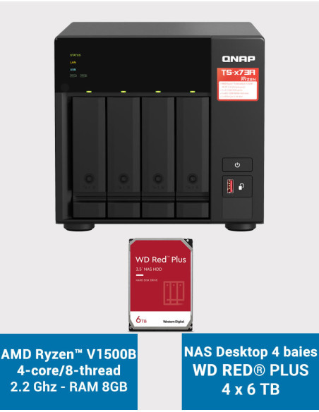 QNAP TS-473A 8GB NAS Server 4 bays WD RED PLUS 24TB (4x6TB)