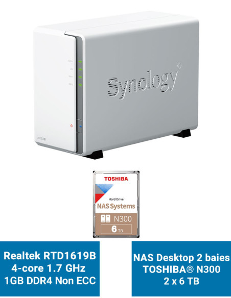 Synology DiskStation DS223J NAS Server Toshiba N300 12TB (2x6TB)