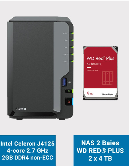 Synology DiskStation DS224+ 2GB NAS Server WD RED PLUS 16TB (2x8TB)