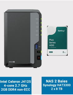 Synology DiskStation DS224+ 2GB NAS Server HAT3300 16TB (2x8TB)