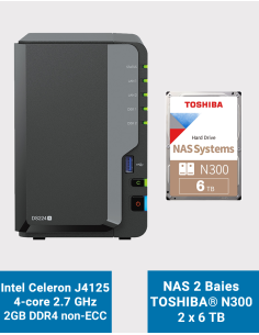 Synology DiskStation DS224+ 2GB NAS Server Toshiba N300 12TB (2x6TB)