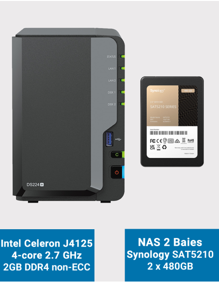 Synology DiskStation DS224+ 2GB NAS Server SAT5210 960GB (2x480GB)