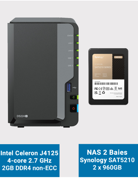 Synology DiskStation DS224+ 2GB NAS Server SAT5210 1920GB (2x960GB)