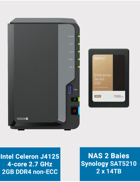 Synology DiskStation DS224+ 2GB NAS Server SAT5210 14TB (2x7TB)