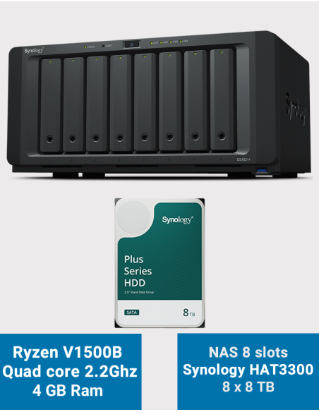 Synology DS1821+ 8-bay NAS Server HAT3300 64TB (8x8TB)