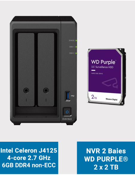 Synology DVA1622 Network Video Recorder WD PURPLE 4TB (2x2TB)