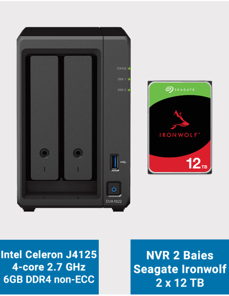 Synology DVA1622 Network Video Recorder Ironwolf 24TB (2x12TB)