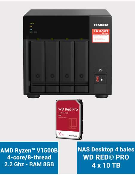 Qnap TS-473A 8GB NAS Server 4 bays WD RED PRO 40TB (4x10TB)