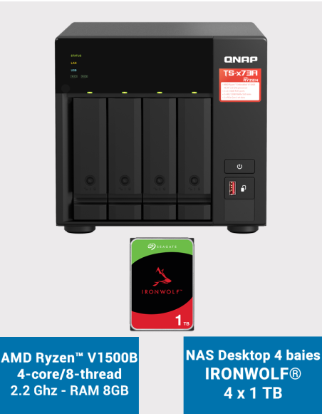 Qnap TS-473A 8GB NAS Server 4 bays IRONWOLF 4TB (4x1TB)