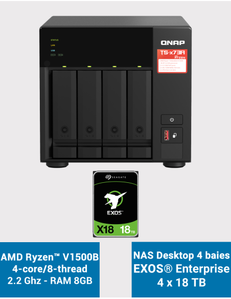 Qnap TS-473A 8GB NAS Server 4 bays EXOS Enterprise 72TB (4x18TB)